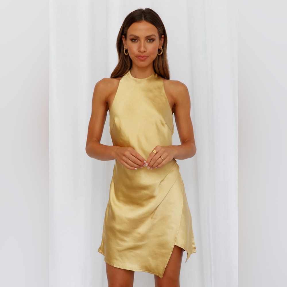 Hello Molly Dress, Gold, Size Medium
